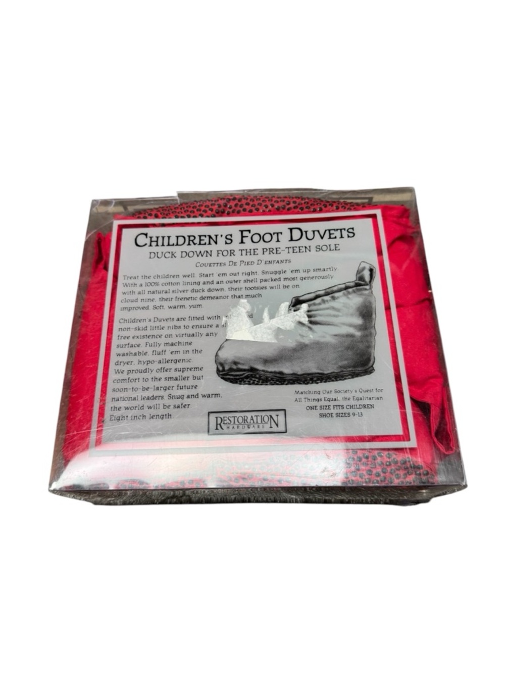 Restoration Hardware Children's Kids Foot Duvets Slippers Duck Down Red 9-13 NEW